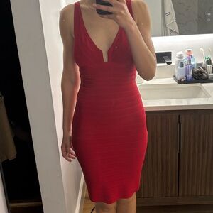 Herve Leger Striking Red Midi Dress